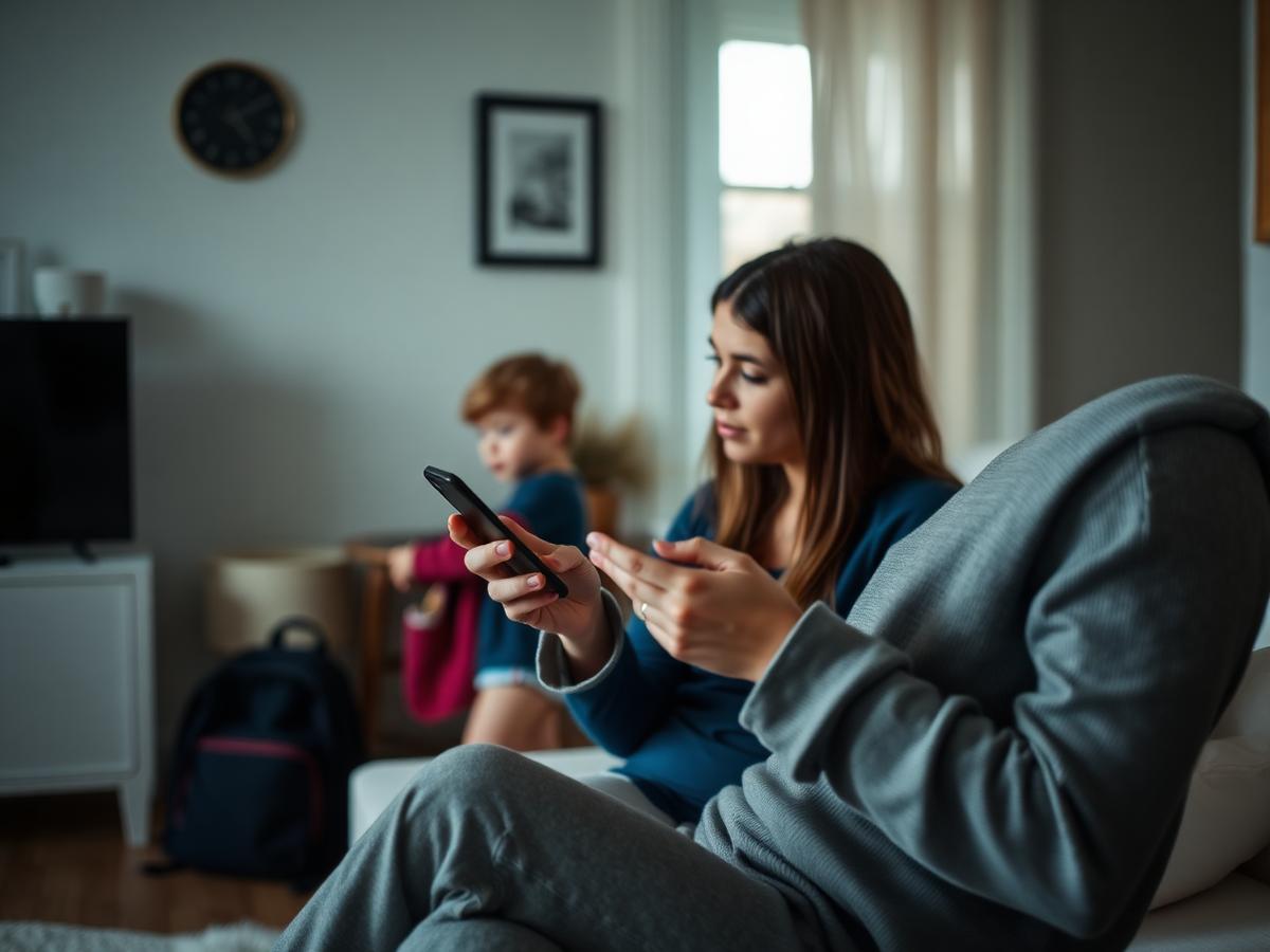 Forælder skriver med skolens assistent på sin telefon derhjemme